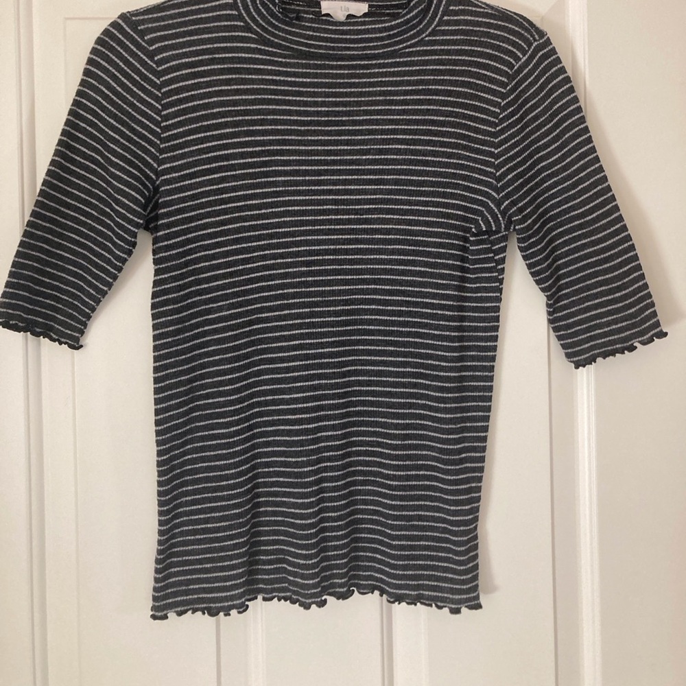 Anthropologie t.la size medium striped mock neck short sleeved tee